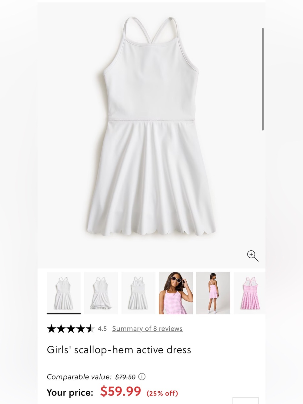Girls' Crewcuts Active White Scallop Hem Dress